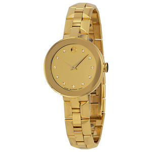 Movado Sapphire Champagne Dial Gold PVD Stainless Steel Ladies Watch 0606816