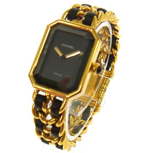 Authentic CHANEL Vintage Premiere Wristwatch Gold Quartz Swiss Made #M A21540
