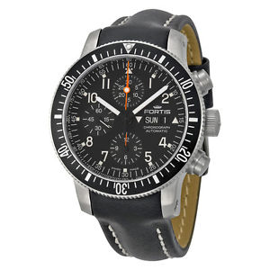 Fortis Cosmonauts Chronograph Automatic Black Leather Mens Watch 638.10.11 L01