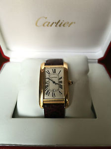 Cartier Tank Americaine Large Ref. 1740 18k yellow gold w/pin buckle. Boxed