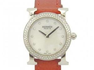 Pre-Owned HERMES H HR1.230 12P Diamonds Ladies SS/Leather Shell Dial Quartz, MD