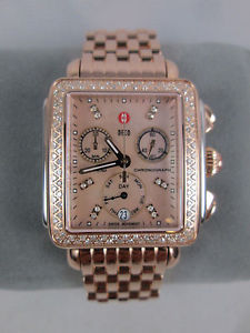 Michele Deco Diamond Rose Gold & Silver Two Tone Pink MOP Watch MW06P01D2955 Box