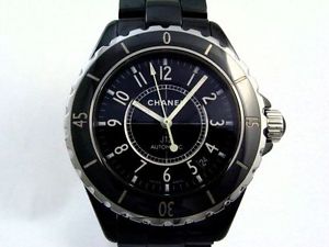 Auth CHANEL Men's Watch J12 Black Ceramic AT 1.5" H0685 USED