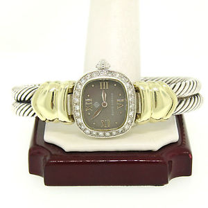 David Yurman 14k Gold & Silver Diamond Black Mother of Pearl Cable Bangle Watch