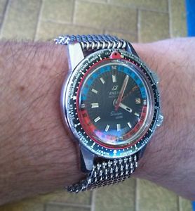 VINTAGE ENICAR SHERPA GUIDE EPSA WORLD TIME GMT AUTOMATIC 1968 SHARK MESH BAND