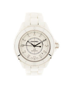 Chanel J12 white ceramic auto bracelet watch diamond index w/box & bill of sale