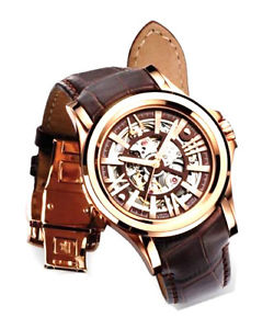 Mens Bulova Accutron Kirkwood Rose Gold Tone Brown Leather Watch 64A103