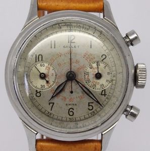 VINTAGE 1940's Gallet Chronograph 34mm Steel Mens Watch Oval Excelsior Park 42