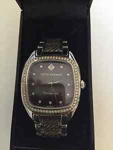 $5100 David Yurman Unisex Thoroughbred Diamond Bezel Black Mother of Pearl Watch
