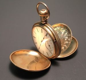 1880 ELGIN NAT. WATCH CO. 14K YELLOW GOLD HUNTER POCKET WATCH - HEFTY 138 GRAMS!