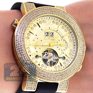 Mens Diamond Automatic Skeleton Watch Joe Rodeo Soho JRSO1 4.00 ct Yellow Gold