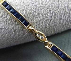 ANTIQUE LONG .91CT DIAMOND & AAA SAPPHIRE 14K YELLOW GOLD TENNIS BRACELET #19914