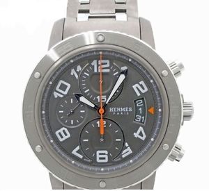 Pre-Owned HERMES Clipper CP2.941 Men's Chrono SS/Titanium Automatic Gray Dial,MD