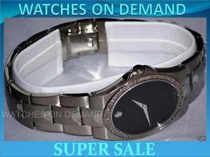 NEW MEN'S MOVADO LUNO 0605556 STAINLESS STEEL BLK DIAL 0.80ct DIAMOND WATCH ****