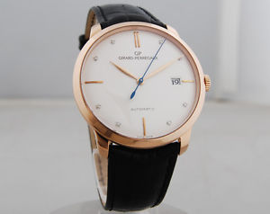 GIRARD PERREGAUX GP 1966 Silver Dial 18kt Pink Gold Black Leather Men's Watch
