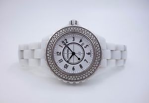 Preowned Chanel J12 H2000 White Ceramic Diamond Bezel Womens Watch