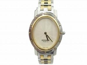 Auth Hermes Gold/Silver 18K Yellow Gold/Stainless Steel Premier Watch