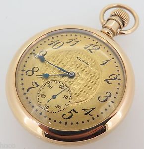 1912 ELGIN 16S 19J 5 POSITIONS 14k GOLD POCKET WATCH - GRADE 372 JEWELLED MOTOR
