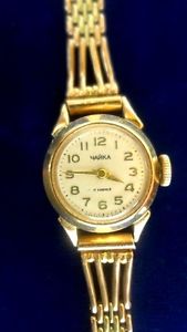 Vintage Russia USSR 14 k (583) Rose-Yellow Gold Ladies Wrist Watch 