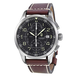 Victorinox AirBoss Chronograph Mechanical Black Dial Brown Leather Mens 241597