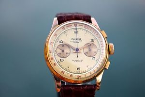 SPLENDID 18K SOLID GOLD VINTAGE EXACTUS CHRONOGRAPH SUISSE WATCH SUPERB COND.