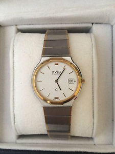 BWC Swiss Quarz Date  Edelstahl vergoldet Seltene Swiss Made