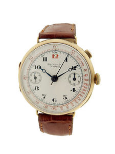 Brikmann Napoli 18k Yellow Gold Vintage English One Button Chronograph Wristw...