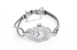 Ladies Vintage Hamilton Art Deco Style 14k White Gold & Diamond Watch
