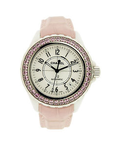 Chanel J12 H1337 White Ceramic Case Sapphire Set SS Bezel Auto-Date Wristwatc...