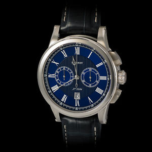Leroy 18K White Gold Marine Chronograph Gent's LL202-3. Blue Dial.
