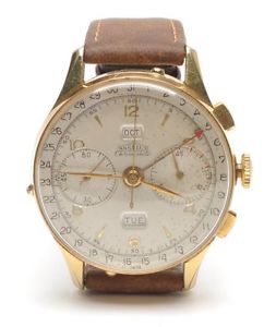 Angelus Gold Chronodato Triple Calendar Chronograph Watch.