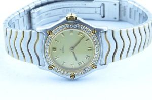 EBEL CLASSIC WAVE WOMEN'S WATCH STEEL/GOLD WITH DIAMOND BEZEL TOP CONDITION 25MM
