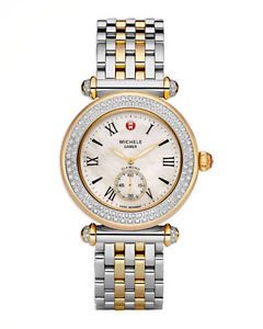 NEW Michele Two Tone Gold Silver Diamond Caber Ladies Watch MWW16A000066 NIB Box