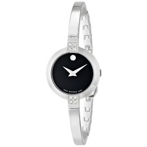 Movado Womens 0606628 Bela Stainless Steel Case and Bangle Bracelet Diamonds Bla