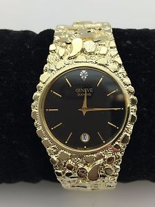 Men's Geneve Diamond 10K Solid Yellow Gold Nugget Style 8