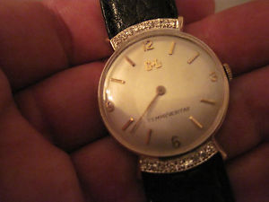 vintage mens Gensler Lee Solid 14k yellow/white gold/Diamonds, sting ray leather