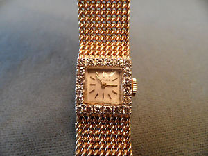 VINTAGE LADIES 14K YELLOW GOLD DIAMOND WOVEN MESH MOVADO DRESS WATCH 13mm 6 