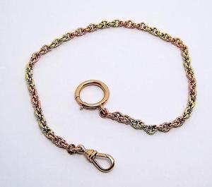 Vintage 14k Green/Yellow Gold Pocket Watch Chain 12 3/4 Inches