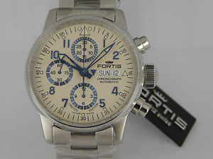 NIB Swiss Fortis flieger professional chrono SS bracelet watch Limited Edition