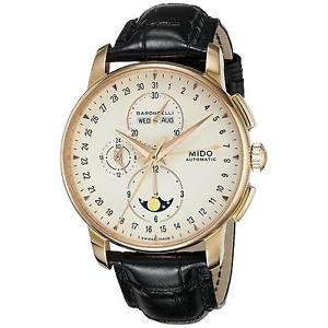 MIDO MEN'S BLACK LEATHER BAND ROSE GOLD IP CASE AUTOMATIC WATCH M86073M142