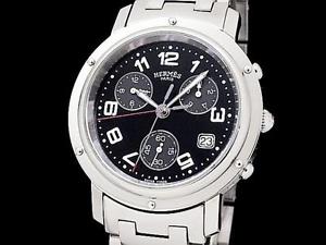 Auth HERMES Clipper CL1.910 Chronograph SS Quartz Men's Watch(O A4288)