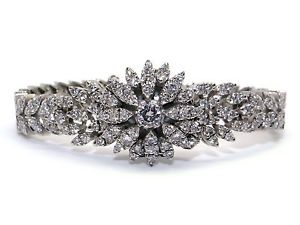 Vintage 14k White Gold Geneva 5.24ct Round Diamond Bracelet Covered Watch