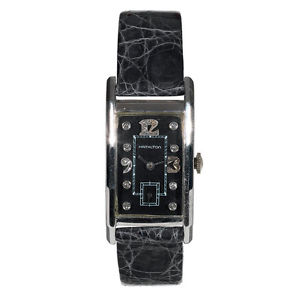 Hamilton White Gold and Diamond Rectangular Wristwatch circa 1940s