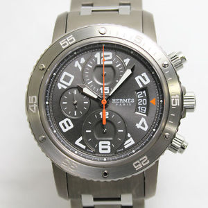 Pre-Owned HERMES Clipper Chronograph CP2.941 Men's Titanium/SS Gray Automatic,MD