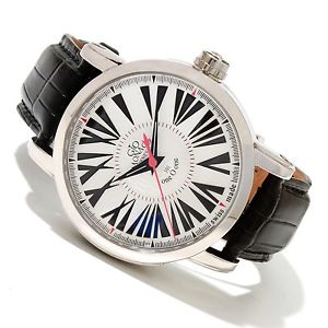 gio monaco Men's 157-A oneOone Automatic White Dial Black Leather Watch