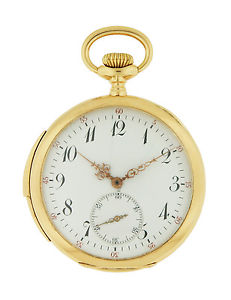 Swiss 18k Yellow Gold Open Face Pocket watch with minute repeater c.1890