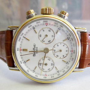New Paul Picot Tricompax mechanical 18K solid yellow gold & steel dress watch