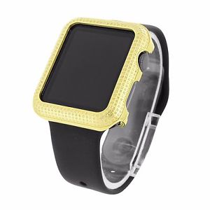 Mens Gold Apple Watch Diamonds Bezel 42 MM Black Sport Band iOS Touch Custom