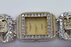New men's 10k geneva jesus cubic zirconia gold watch