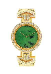 Audemars Piguet 18k Yellow Gold Ladies Bracelet Watch with Jade Dial & Diamon...